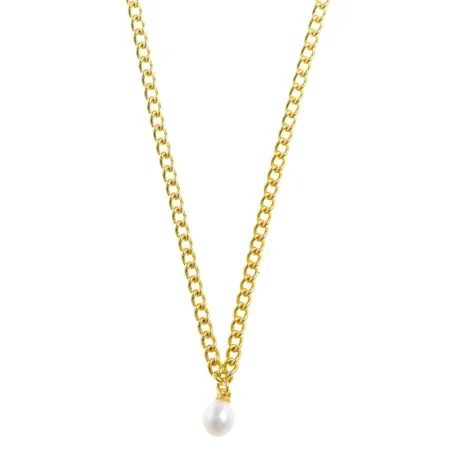 Collar Salvatore Cadena Plata Baño Oro y Perla 272C0019