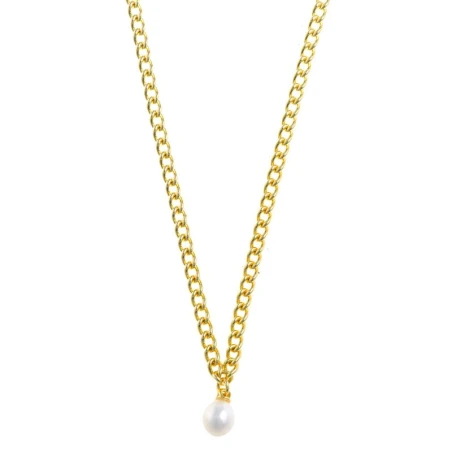 Collar Salvatore Cadena Plata Baño Oro y Perla 272C0019
