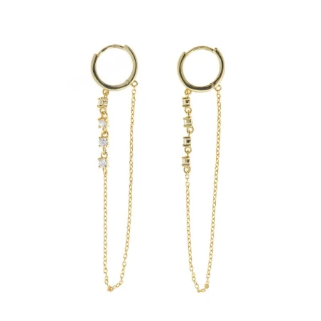 Pendientes Salvatore Aro y Cadena Plata Baño Oro y Circonitas blancas 213A0570
