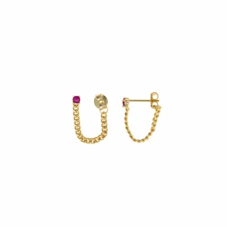 Pendientes Salvatore Cadena Barbada Plata Baño Oro y Circonita Rubí 213A0593