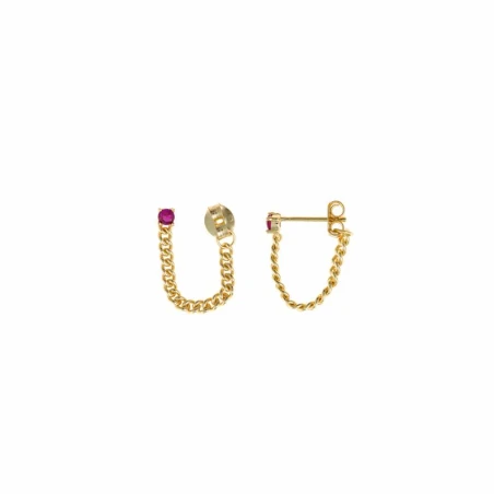 Pendientes Salvatore Cadena Barbada Plata Baño Oro y Circonita Rubí 213A0593