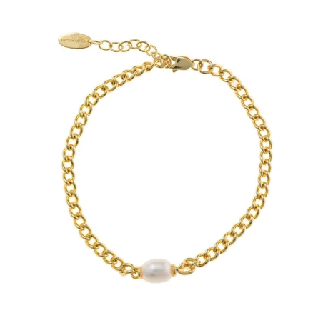 Pulsera Salvatore Cadena Barbada Plata Baño Oro y Perla 272P0005