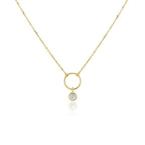 Gargantilla Plata Baño Oro Círculo y Chatón Circonita GR-9294JH