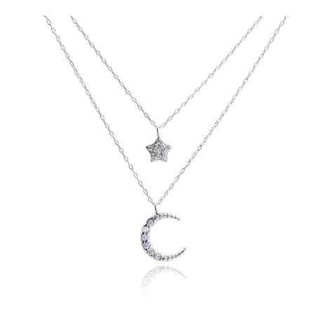 Gargantilla Doble Plata Rodio Estrella y Luna Circonitas GR-2016