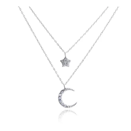 Gargantilla Doble Plata Rodio Estrella y Luna Circonitas GR-2016
