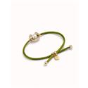 Pulsera UNOde50 Ser Diferente Hilo Verde Oscuro, Baño Oro y Perla Shell PUL2505VDOORO0M