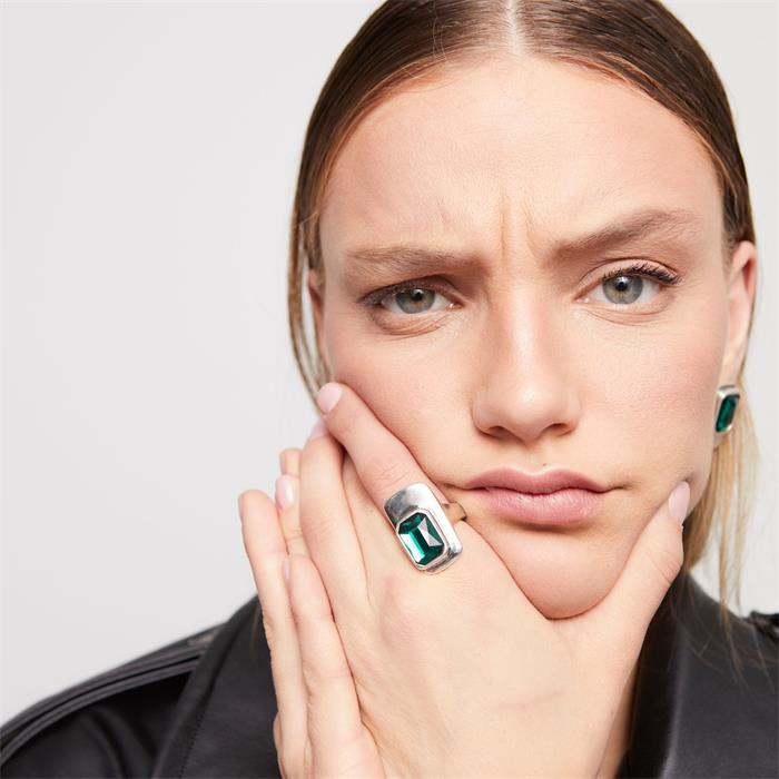 Anillo UNOde50 Ser Magnética Baño Plata y Cristal Verde ANI0829VRDMTL