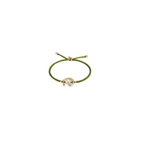Pulsera UNOde50 Ser Diferente Hilo Verde Oscuro, Baño Oro y Perla Shell PUL2505VDOORO0M