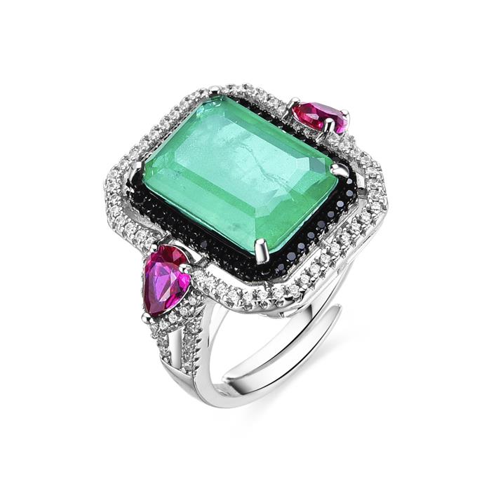 Anillo Luxenter Malizu Plata Baño Rodio, Cuarzo Hidrotermal Verde y Circonitas blancas y fucsia F2037978