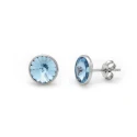 Pendientes Victoria Cruz Botón Plata Baño Rodio y Cristal Aguamarina 8mm A2791-10HT
