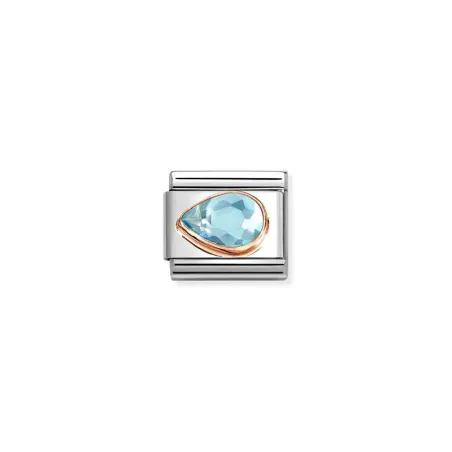 Composable Classic CIRCONITAS FACETADOS GOTA SX en acero y oro 9 k CELESTE