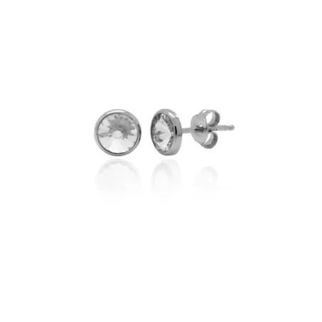 Pendientes Victoria Cruz Plata Baño Rodio y Cristal Blanco 6mm A3331-07HT
