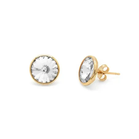 Pendientes Victoria Cruz Botón Plata Baño Oro y Cristal Blanco 8mm A2791-35T