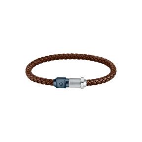 Pulsera Maserati Cuero Marrón Trenzado y Acero Inoxidable Plateado y Azul JM223AVE15