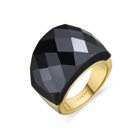 Anillo LuxbyLux Hianvi Acero Baño Oro y Cristal Negro SGY2017901