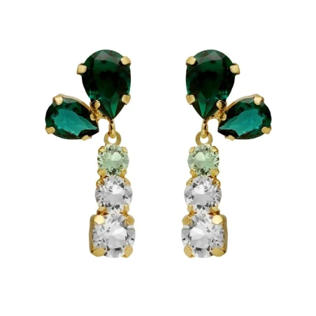 Pendientes Largos Victoria Cruz Illume Plata Baño Oro y Cristales Verdes A5003-20DT
