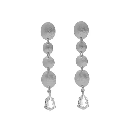 Pendientes Largos Victoria Cruz Noise Plata Baño Rodio y Cristal Blanco A5009-07HT