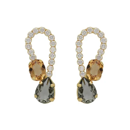 Pendientes Victoria Cruz Clary Plata Baño Oro y Cristales Multicolor A5038-06DT