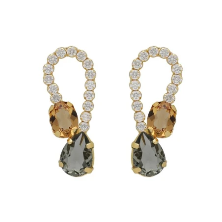 Pendientes Victoria Cruz Clary Plata Baño Oro y Cristales Multicolor A5038-06DT