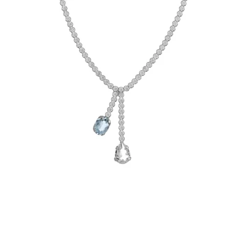 Collar Largo Victoria Cruz Clarity Plata Baño Rodio y Cristales blancos y azul A5039-91HG