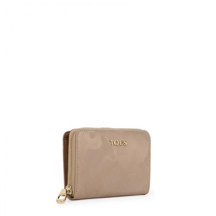 Billetero pequeño señora TOUS Valsaria de lona en color piedra