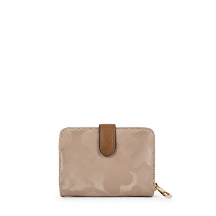 Billetero pequeño señora TOUS Valsaria de lona en color piedra